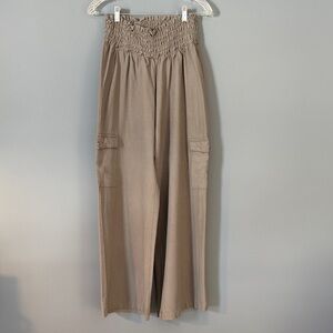 Tan Wide-Leg Cargo Pants Cotton Linen Size Large Wicked Nice